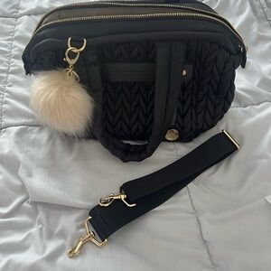 Elegant Black Quilted Baby Bag with Pom-Pom